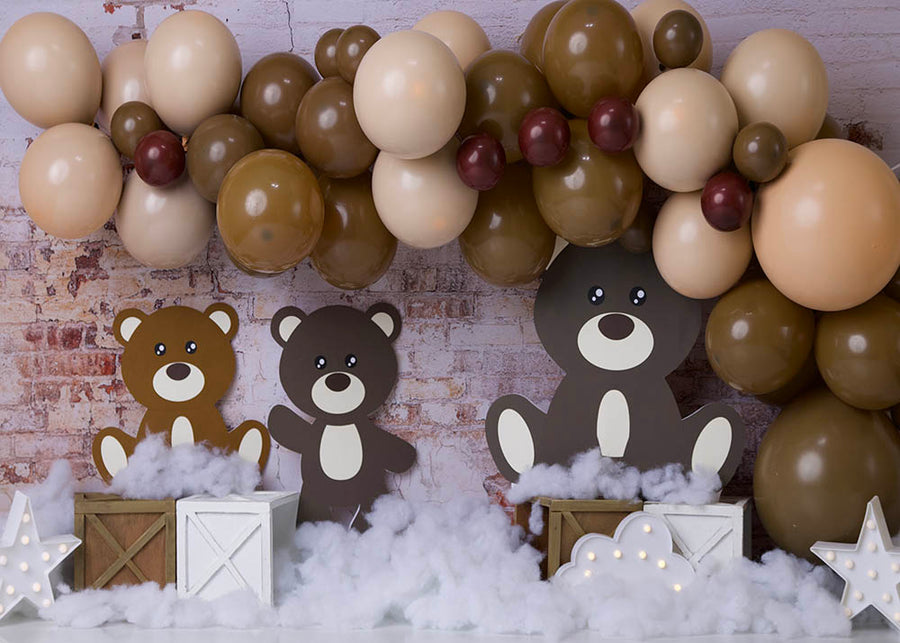 Avezano Three Little Bears and Brown Balloons Photography Background by Stefany Figueroa