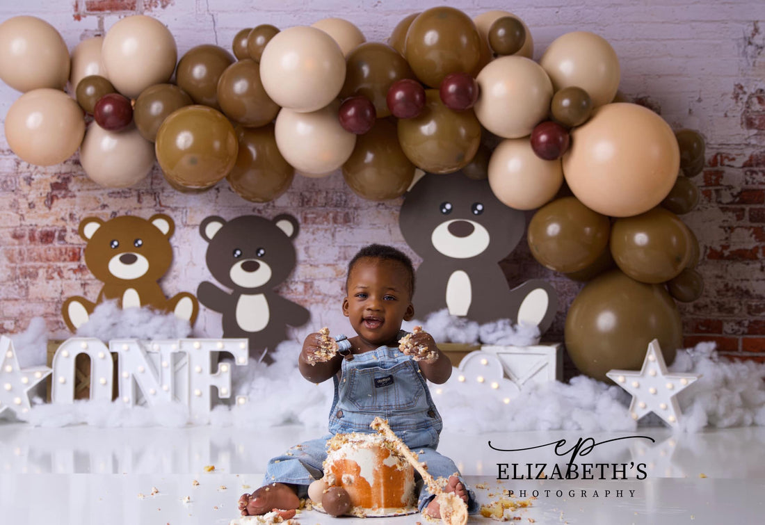Avezano Three Little Bears and Brown Balloons Photography Background by Stefany Figueroa-AVEZANO