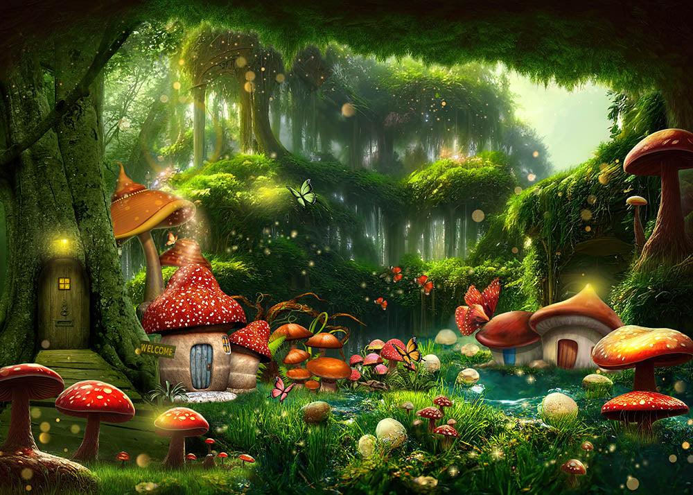 Avezano A Mushroom House in the Woods in Spring Photography Backdrop