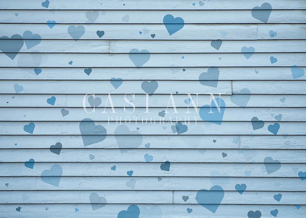 Avezano Blue Hearts Blue Wood Wall Photography Backdrop Designed By Casi Ann-AVEZANO
