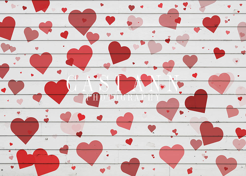 Avezano Red Hearts White Wood Wall Photography Backdrop Designed By Casi Ann-AVEZANO