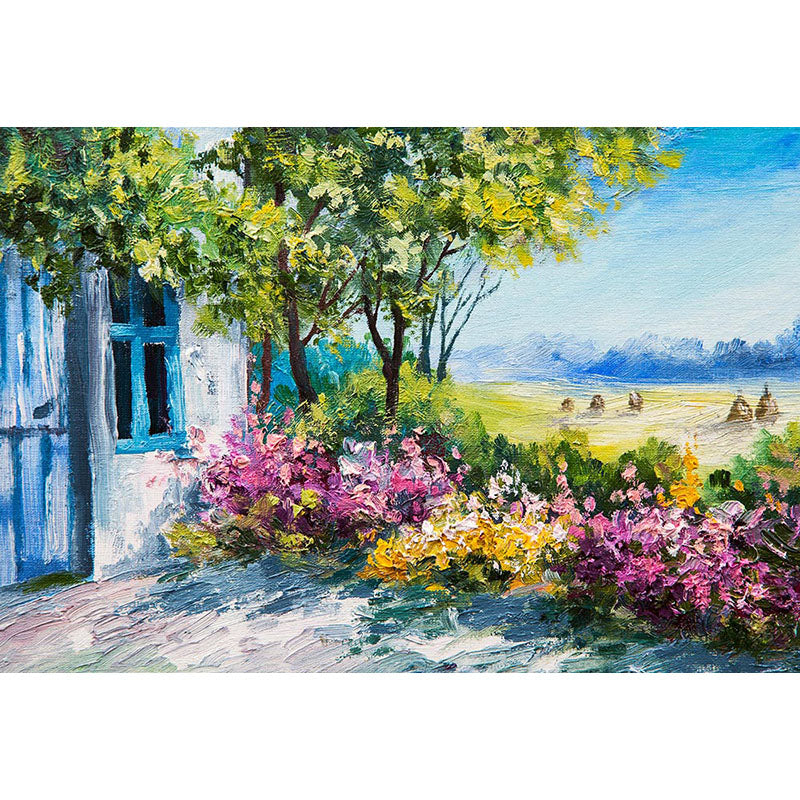 Avezano Oil Painting Spring Flowers And Trees Photography Backdrop-AVEZANO