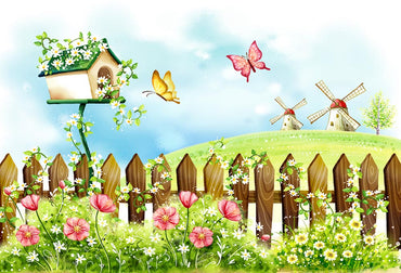 Avezano Spring Lawn and Butterflies 2 pcs Set Backdrop