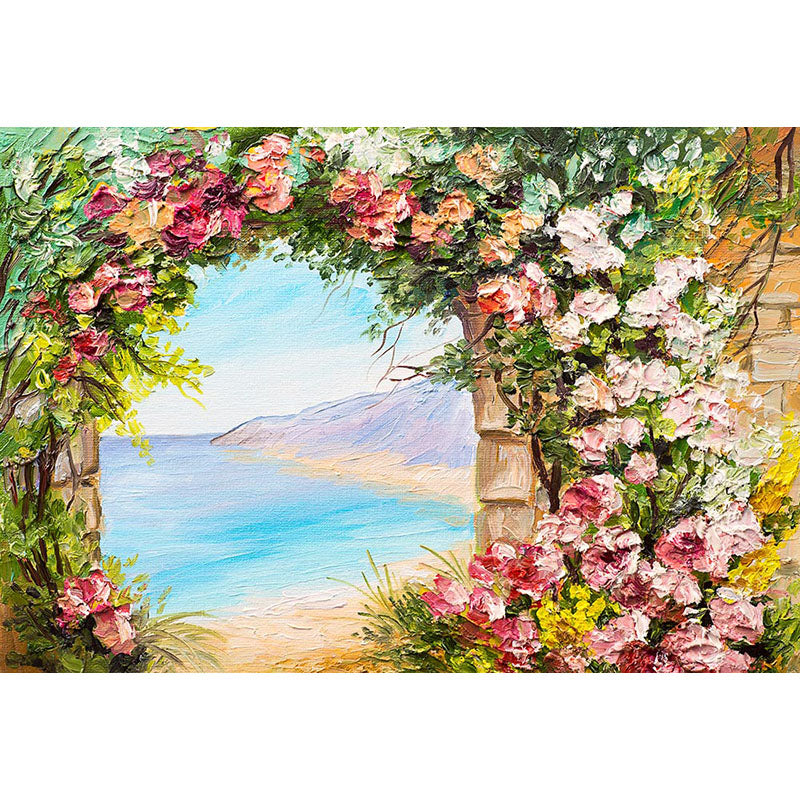 Avezano The Arch Surrounded By Flowers Spring Photography Backdrop-AVEZANO