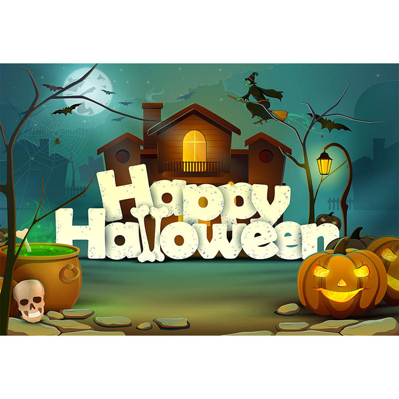 Avezano Cartoon Jack-O-Lanterns And House Halloween Photography Backdrop-AVEZANO