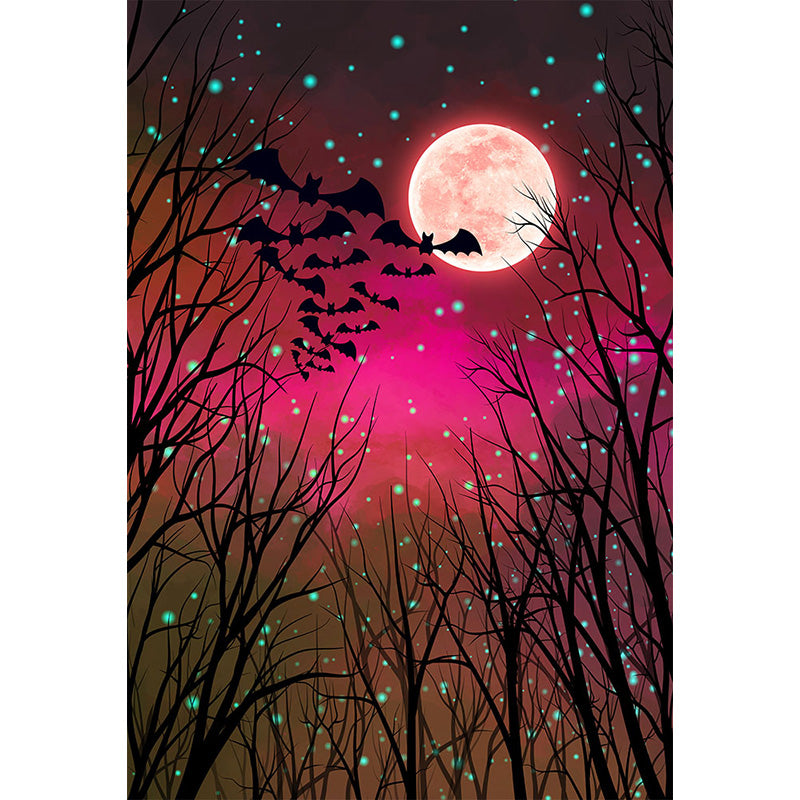 Avezano Red Sky With Bats And Moon Halloween Photography Backdrop-AVEZANO