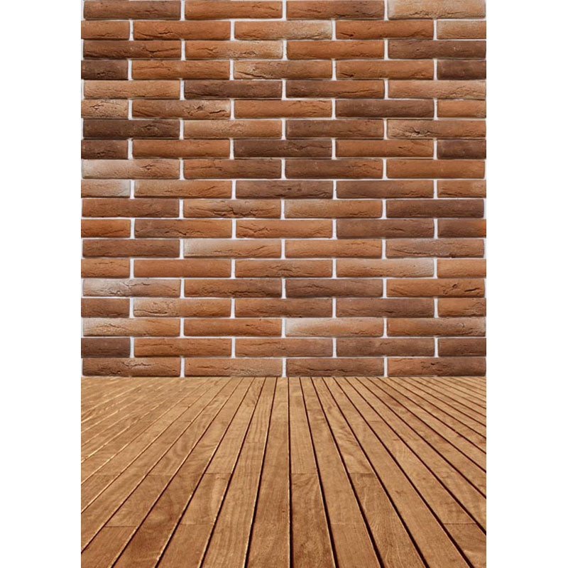 Avezano Light Brown Brick Wall Texture Backdrop For Photography With Wood Floor-AVEZANO