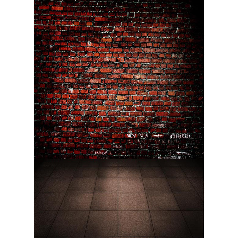 Avezano Red Old Brick Wall Texture Backdrop For Photography With Square Stone Floor-AVEZANO