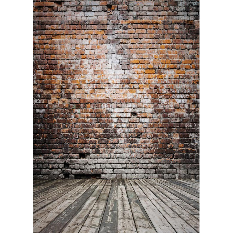 Avezano Old Brown Small Square Brick Wall Texture Backdrop For Photography With Vertical Version Wood Floor-AVEZANO