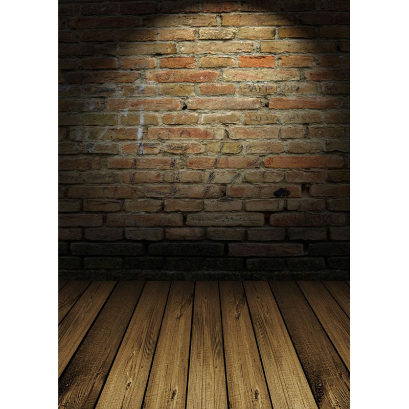 Avezano Old Brick Wall Texture Photo Backdrop With Light On It And Wood Floor-AVEZANO