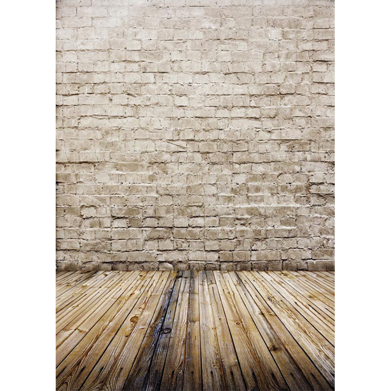 Avezano White Paint Brick Wall Texture Photo Backdrop With Vertical Version Wood Floor-AVEZANO