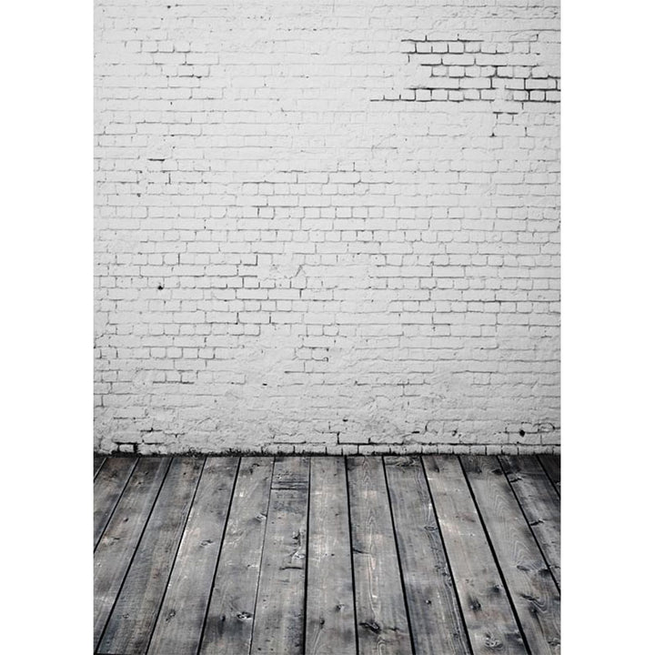 Avezano Gray Tone White Painted Brick Wall Texture Photo Backdrop With Wood Floor-AVEZANO