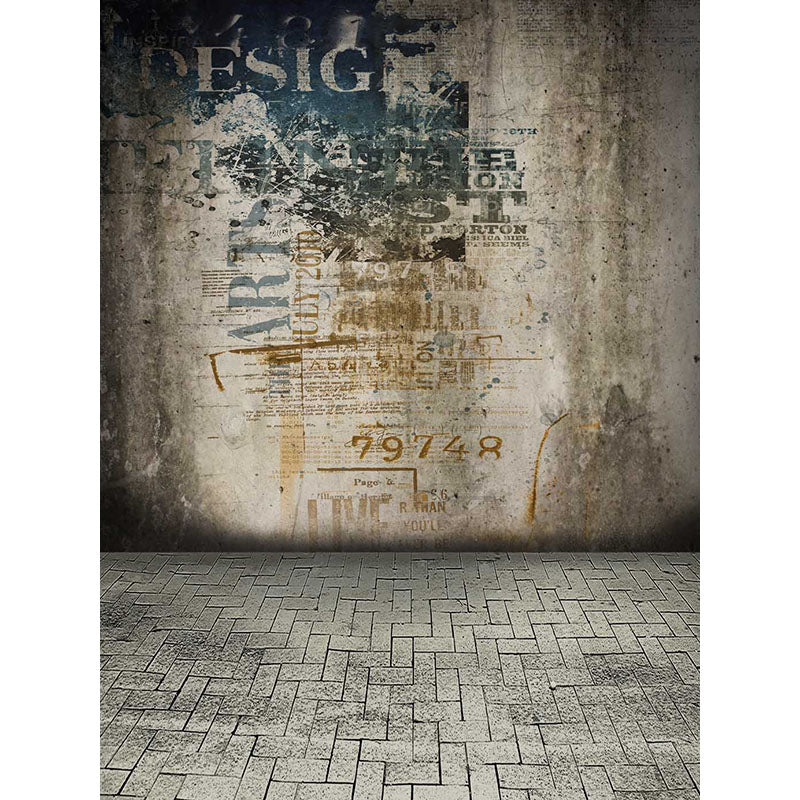Avezano Old White Wall With Graffiti And Stone Floor Texture Photo Backdrop-AVEZANO
