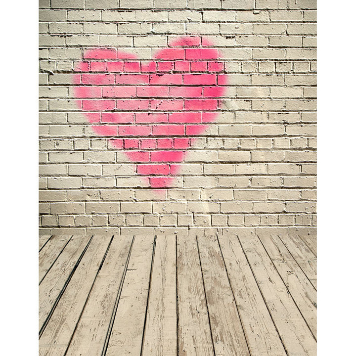 Avezano Ivory White Brick Wall Texture Photo Backdrop With Love And Vertical Version Wood Floor-AVEZANO