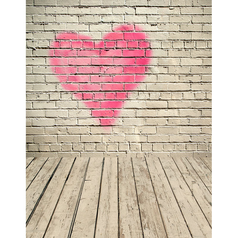 Avezano Ivory White Brick Wall Texture Photo Backdrop With Love And Vertical Version Wood Floor-AVEZANO