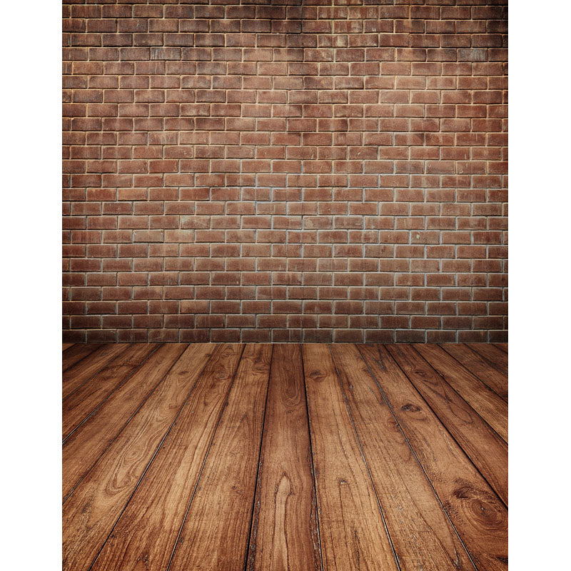Avezano Brown Brick Wall Photo Backdrop With Vertical Version Wood Floor-AVEZANO