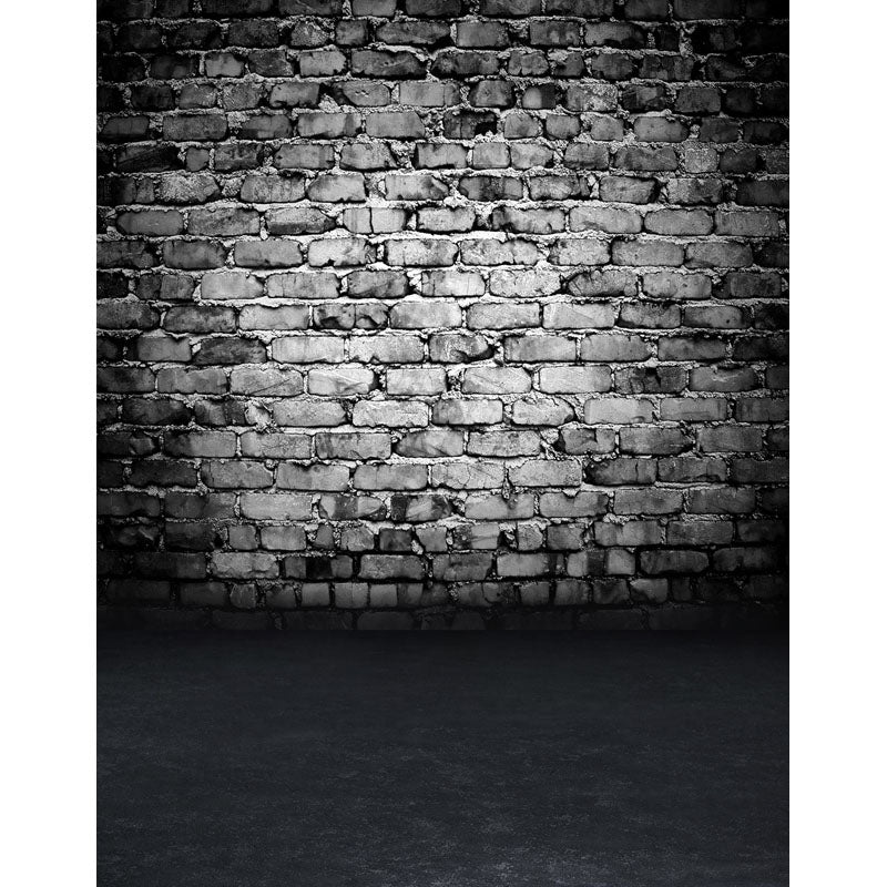 Avezano Grey Brick Wall Backdrop With Nearly Solid Black Floor For Portrait Photography-AVEZANO