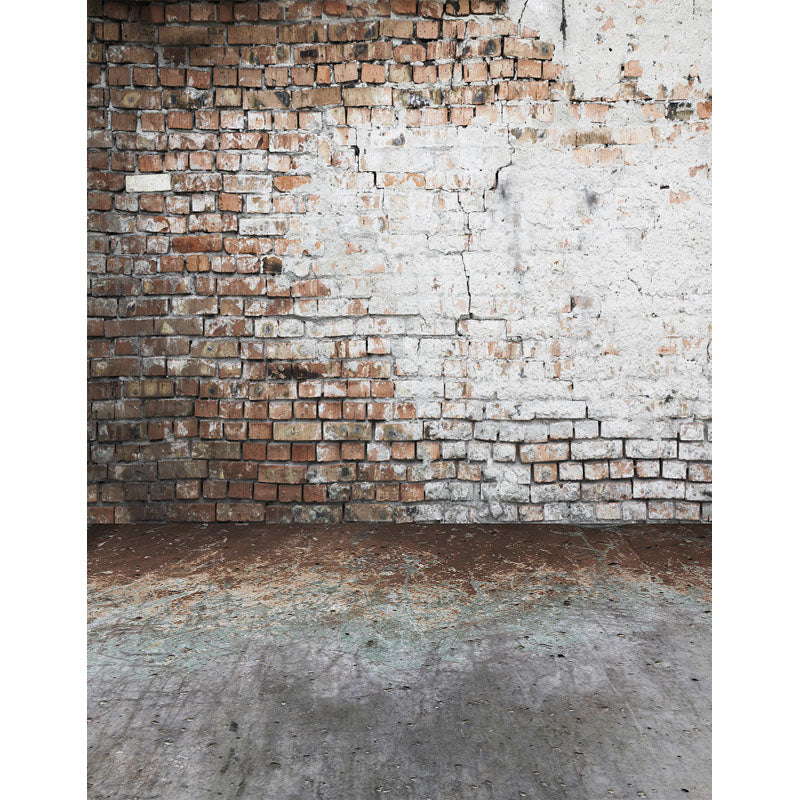 Avezano Old Chapped Brick Wall Backdrop With Gray Cement Floor For Photography-AVEZANO