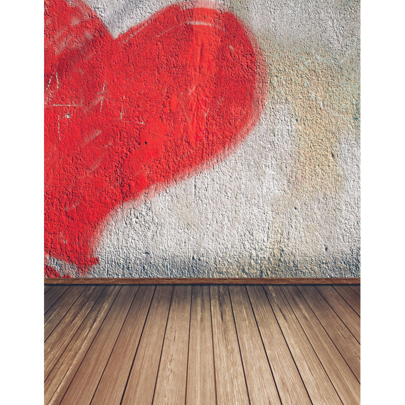 Avezano Concrete Wall Texture Backdrop With Red Love And Wood Floor For Photography-AVEZANO