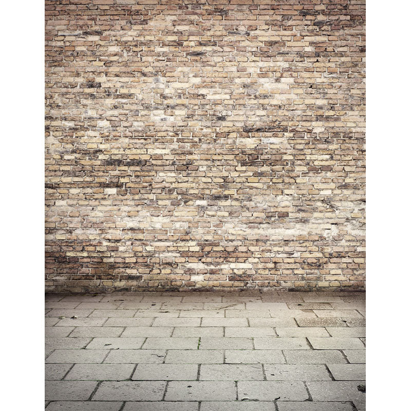 Avezano Ivory White Brick Wall Texture Backdrop With Gray Stone Floor For Portrait Photography-AVEZANO