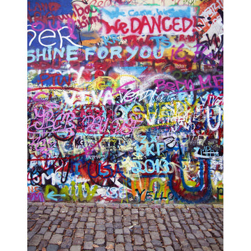 Avezano Colorful Graffiti Wall Backdrop With Gray Stone Ground For Portrait Photography-AVEZANO