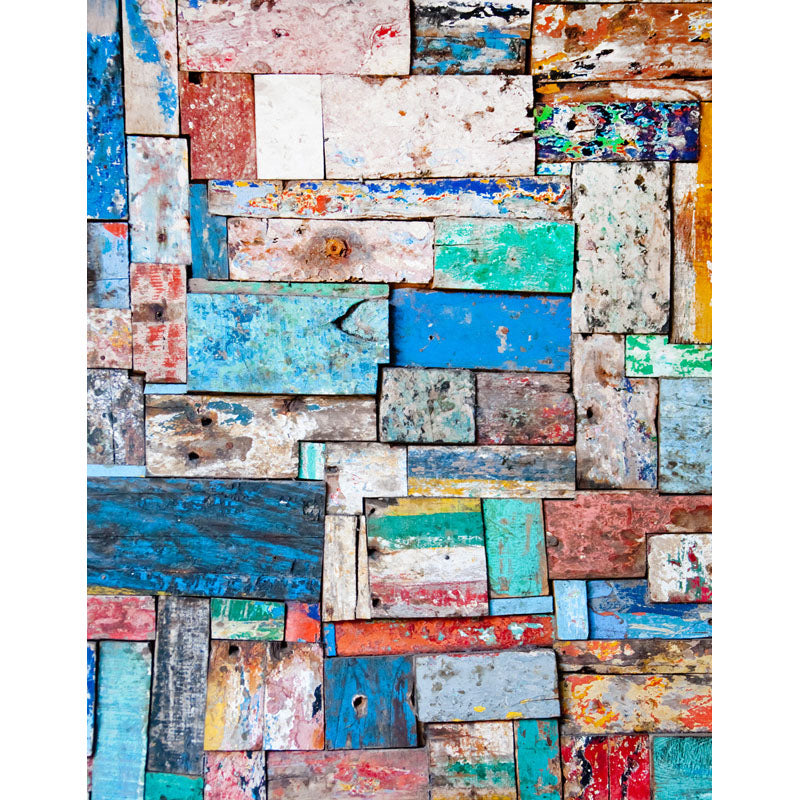 Avezano Colorful Wood Brick Wall Backdrop For Portrait Photography-AVEZANO