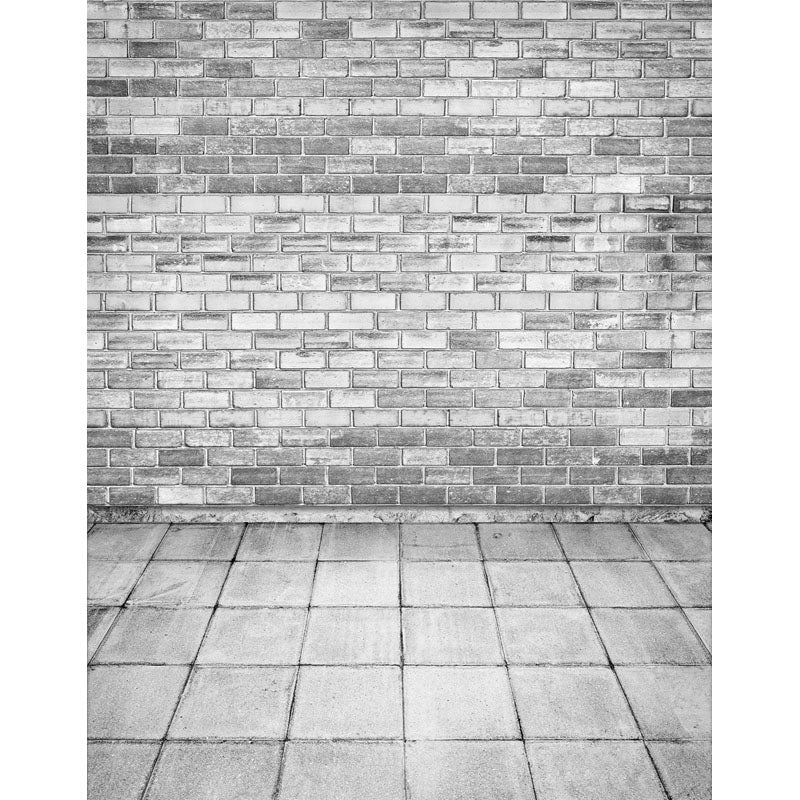 Avezano Silver Gray Brick Wall Backdrop With Square Tile Floor For Photography-AVEZANO