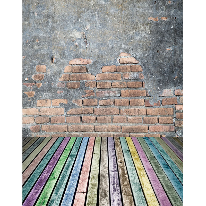 Avezano Do Old Brick Wall Backdrop With Colourful Wood Floor For Photography-AVEZANO