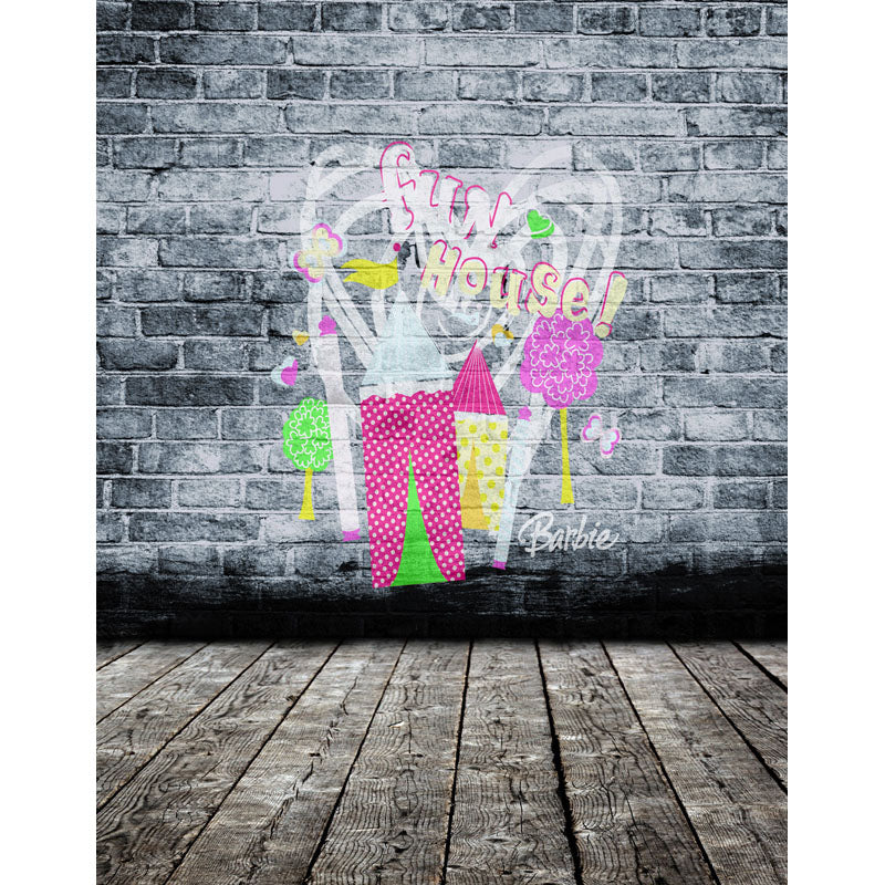Avezano Gray Brick Wall Backdrop With Graffiti And Vertical Version Wood Floor For Photography-AVEZANO