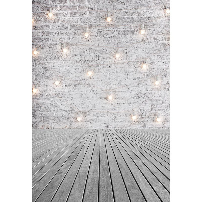 Avezano Offwhite Brick Wall Backdrop With Bright Spot And Vertical Version Wood Floor For Photography-AVEZANO