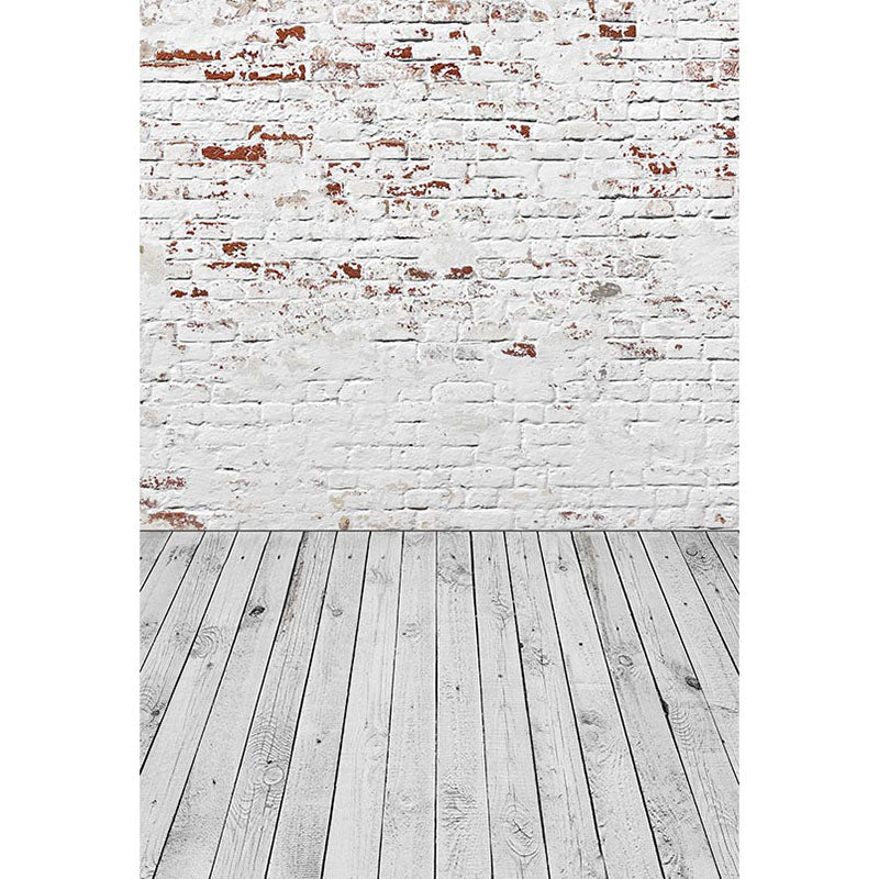 Avezano Painted White Brick Wall Backdrop With Vertical Version Wood Floor For Photography-AVEZANO