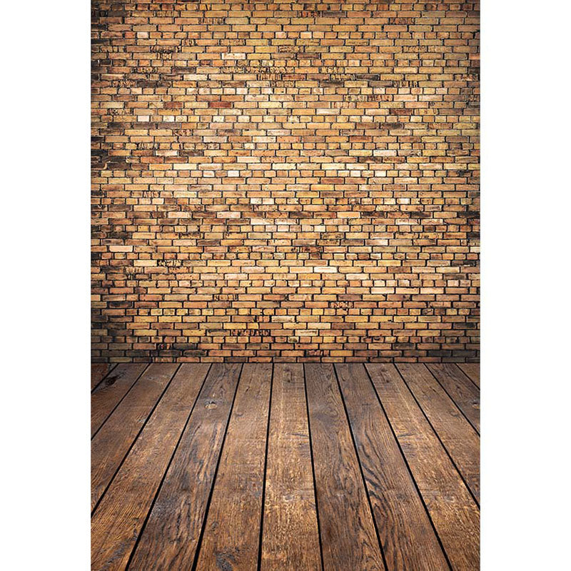 Avezano Yellow Brick Wall Backdrop With Vertical Version Wood Floor For Photography-AVEZANO