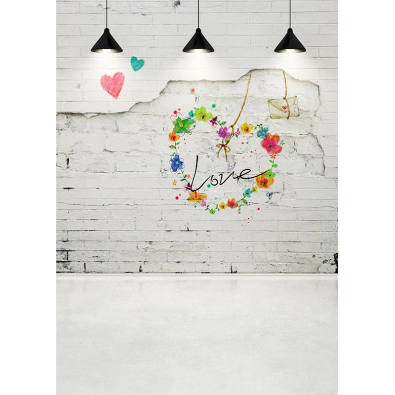 Avezano White Brick Wall Texture Backdrop For Photography With Droplight And Love-AVEZANO