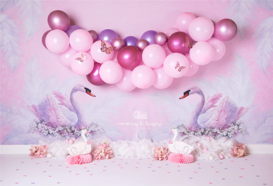 Avezano Pink Swan Balloon Theme Backdrop for Photography By Paula Easton