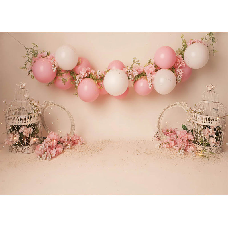 Avezano Pink Balloons And Flowers Scene Photography Backdrop