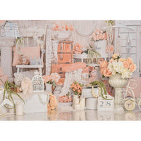 Avezano Orange Pink Cabinet And Flowers Scene Photography Backdrop