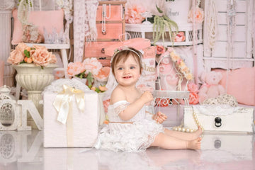 Avezano Orange Pink Cabinet And Flowers Scene Photography Backdrop-AVEZANO