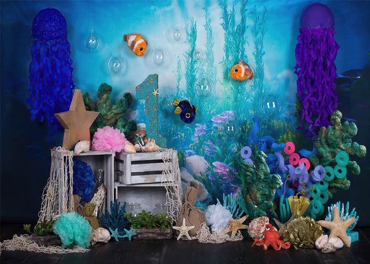 Avezano The Underwater World 1st birthday cakesmash Photography Backdrop-AVEZANO