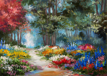 Avezano Oil Painting Style Of The Woods With Blooming Flowers Photography Backdrop-AVEZANO