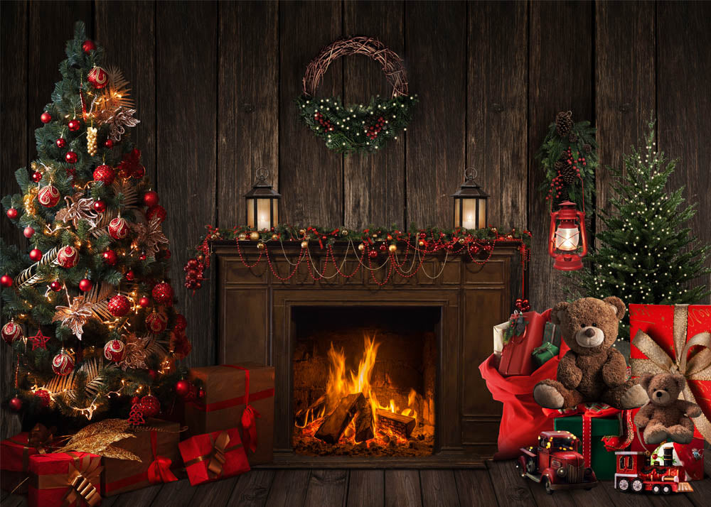 Avezano Christmas Fireplace Photography Backdrop