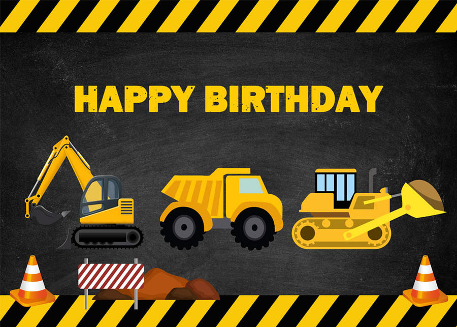 Avezano Construction Excavator Truck Boy Happy Birthday Photography Backdrop-AVEZANO