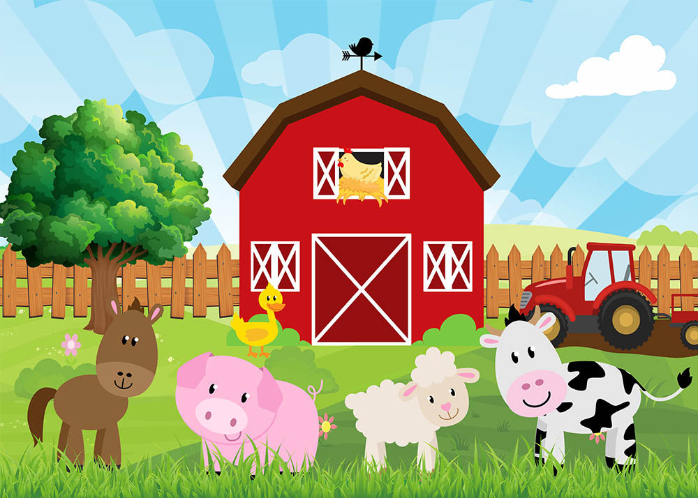 Avezano Happy Farm Cartoon Animals Photography Backdrop For Kids-AVEZANO