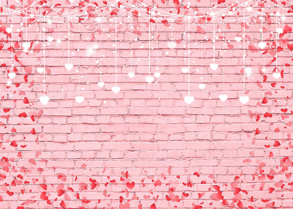 Avezano Pink Brick Wall With Love Pattern Photography Backdrop-AVEZANO