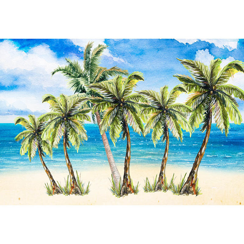 Avezano Painting Style Beach Coconut Trees In Summer Photography Backdrop-AVEZANO