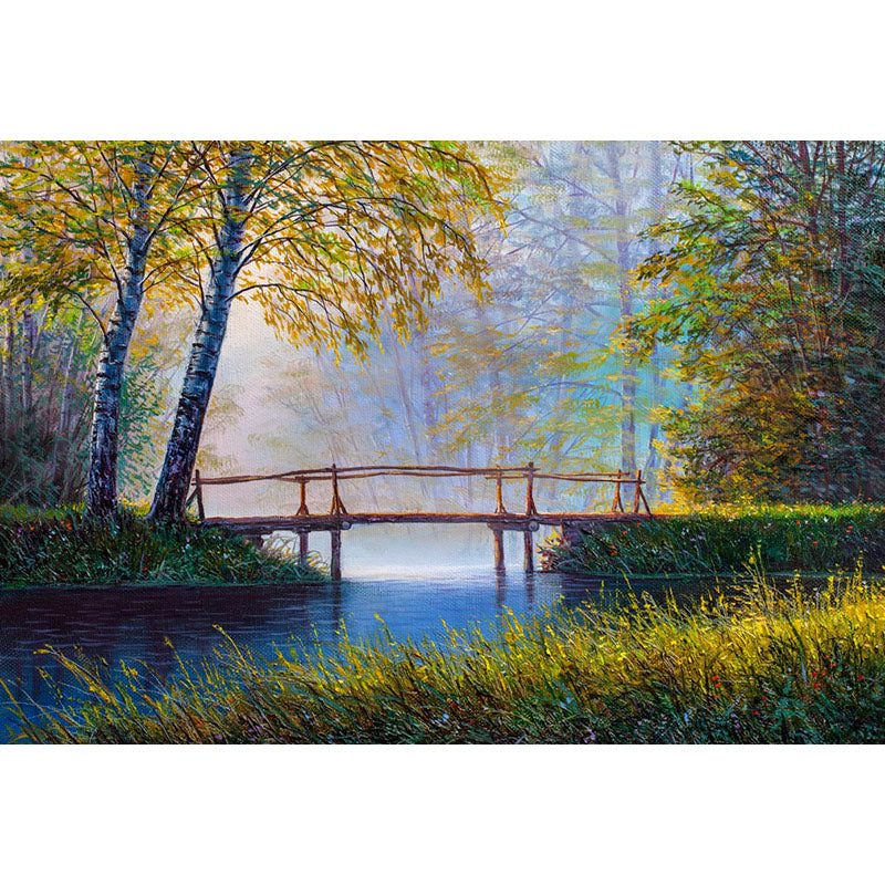 Avezano Painting Style Small Bridge In Autumn Forest Photography Backdrop-AVEZANO