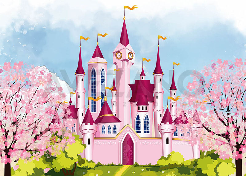 Avezano Spring Castle Pink Photography Backdrop-AVEZANO