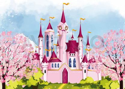 Avezano Spring Castle Pink Photography Backdrop-AVEZANO