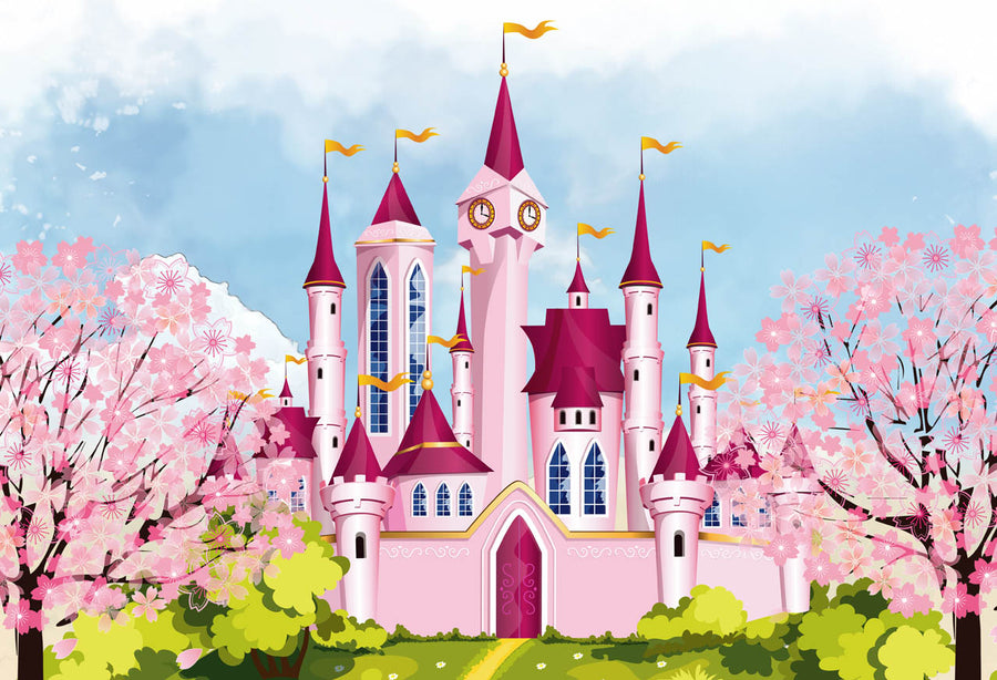 Avezano Spring Pink Castle Theme 2 pcs Set Backdrop