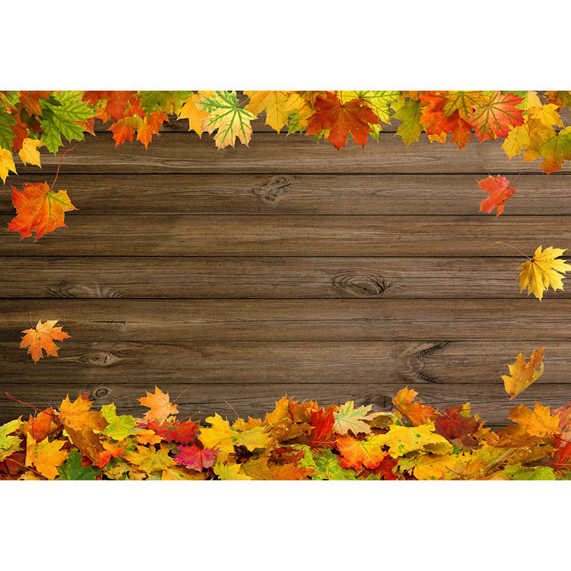 Avezano Wood Floor With Maple Leaves In Autumn Photography Backdrop-AVEZANO