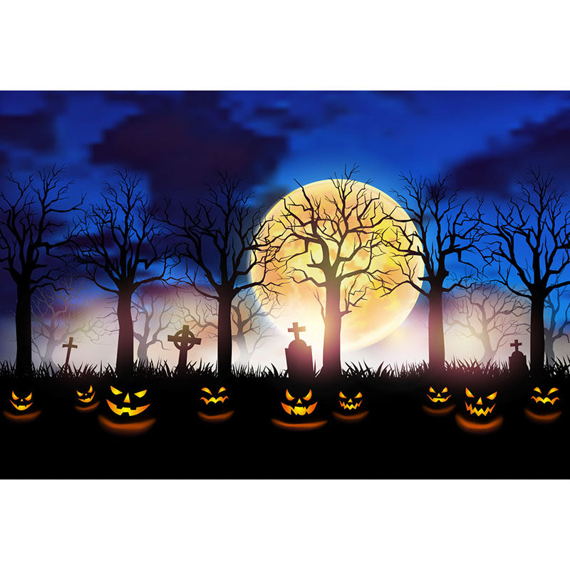 Avezano Jack-O-Lanterns And Dark Forest Halloween Photography Backdrop-AVEZANO